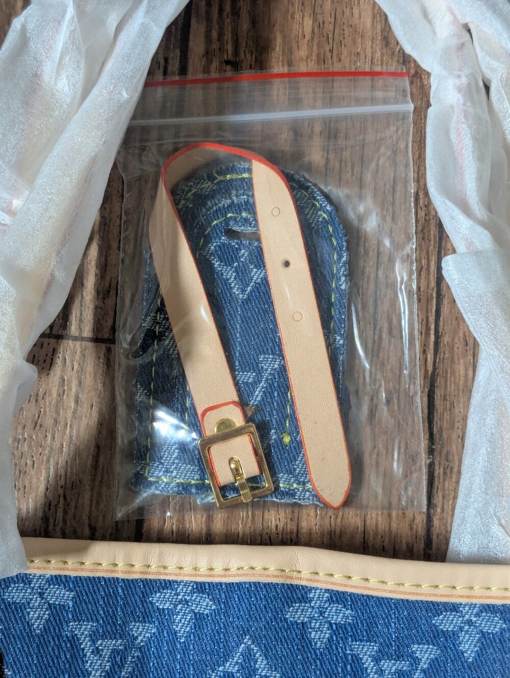 Blue Monogram Denim Jean Tote Bag Purse with Matching Wristlet Pouch 3 Piece Set - Picture 14 of 16